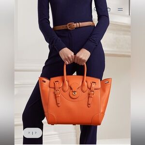 Ralph Lauren Ricky 33 Made in Italy Nappa Leather Orange Satchel 🍑